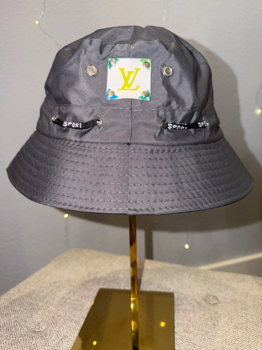 NEW! Custom Bucket Hat with Louis Vuitton Logo Patch Gray